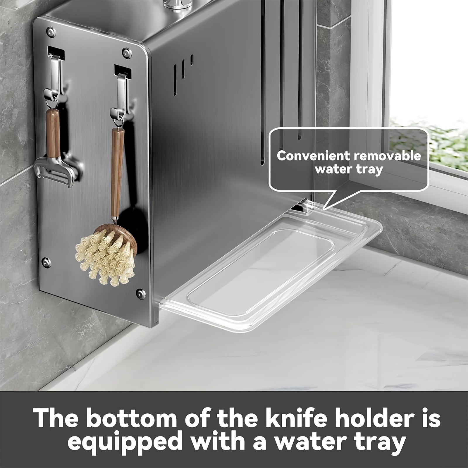 Stainless Steel Knife Block with Sharpener and Scissor Holder Countertop Organizer