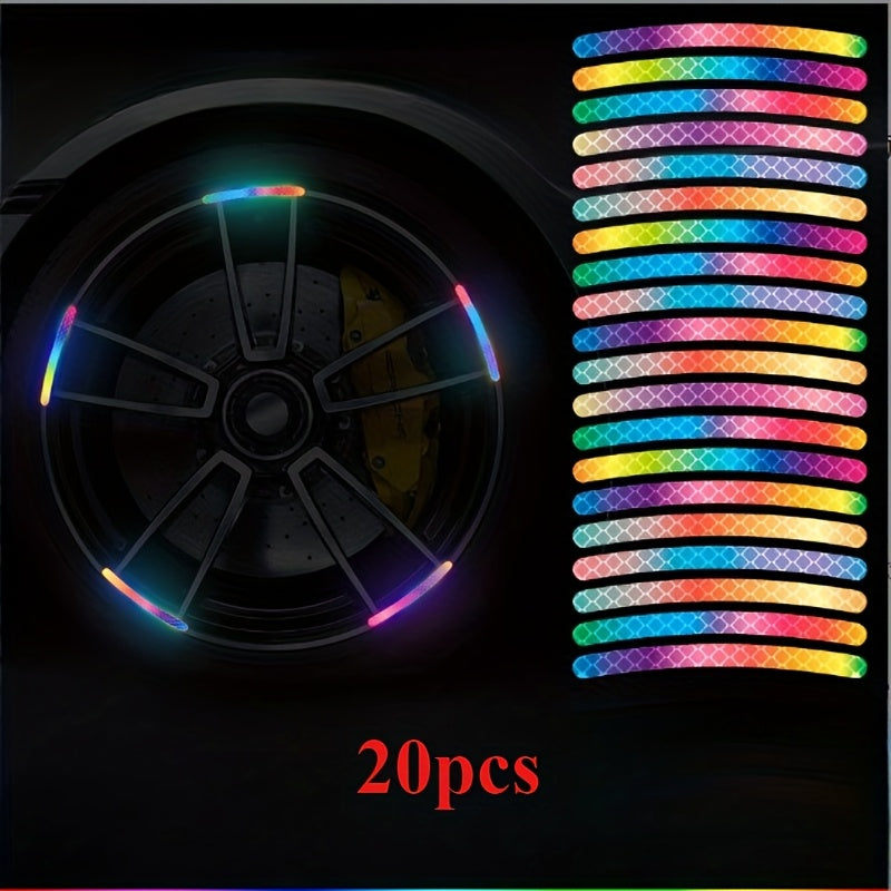 20Pcs Rainbow Waterproof Reflective Wheel Stickers for Car and Bicycle Night Riding