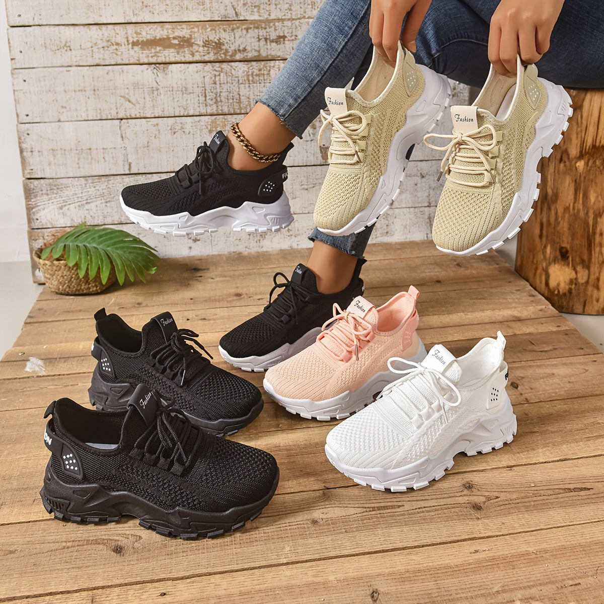 Women's Breathable Knit Slip-On Sneakers Casual Low-Top Walking Shoes White