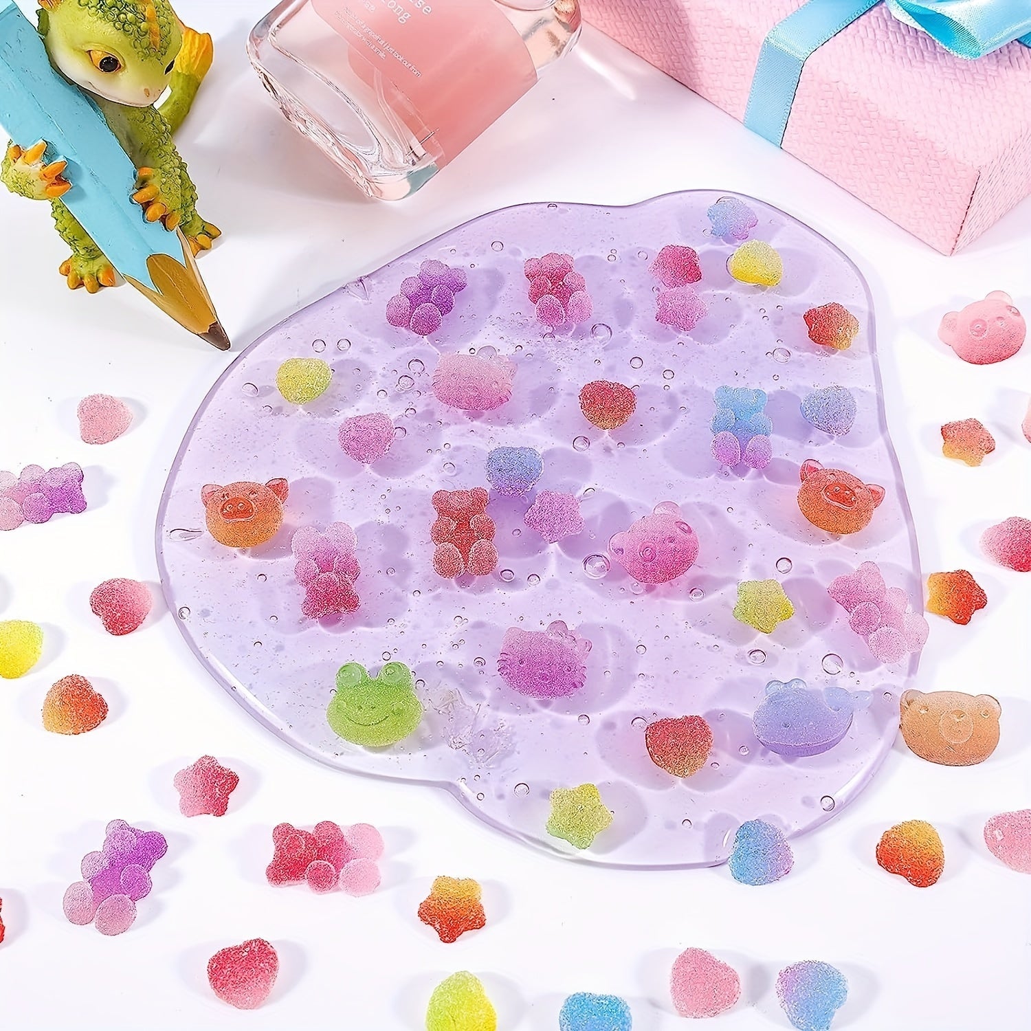 120 Pieces Kawaii Candy Slime Charms Gummy Bear 3D Nail Art Beads for Resin Jewelry