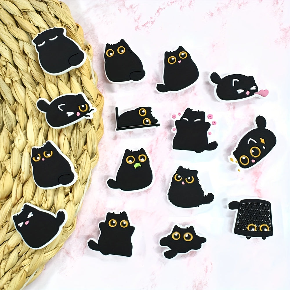 15pcs/set Black Cat Shoe Charms Soft Plastic Cute Shoe Accessories