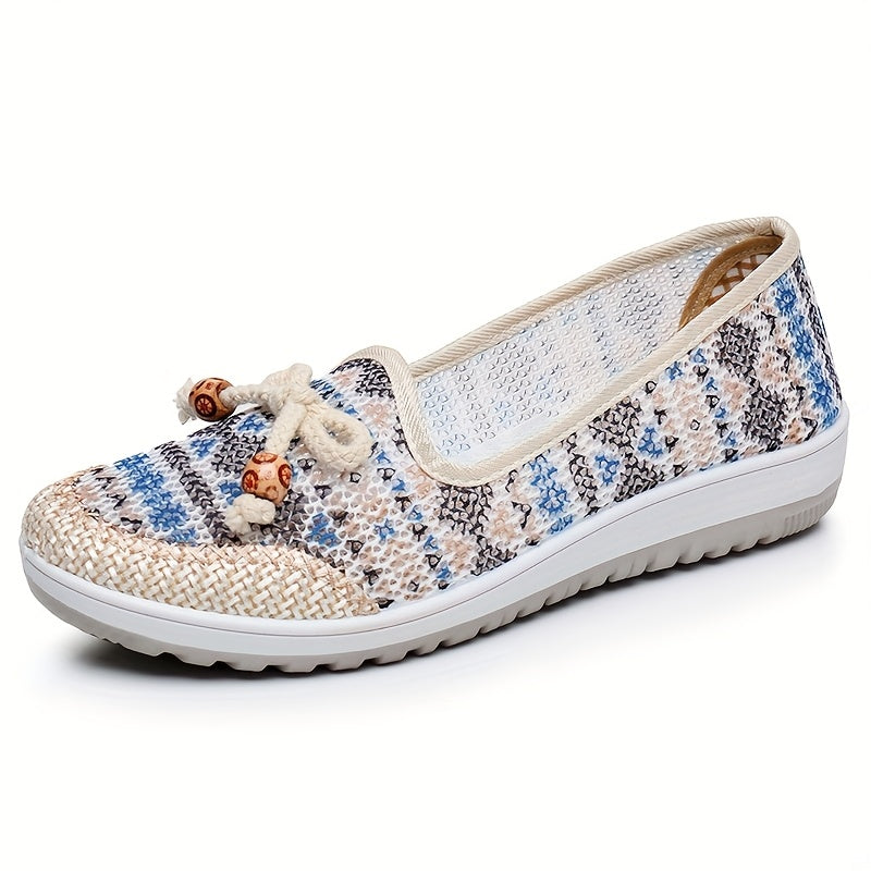 Women's Summer Slip-On Sneakers Breathable Fabric Soft Rubber Sole Blue White
