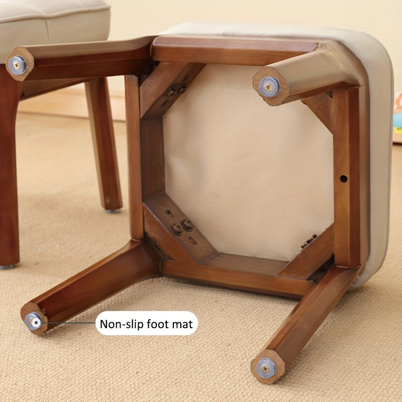 Solid Wood Soft Leather Stackable Square Stool for Living Room or Dressing