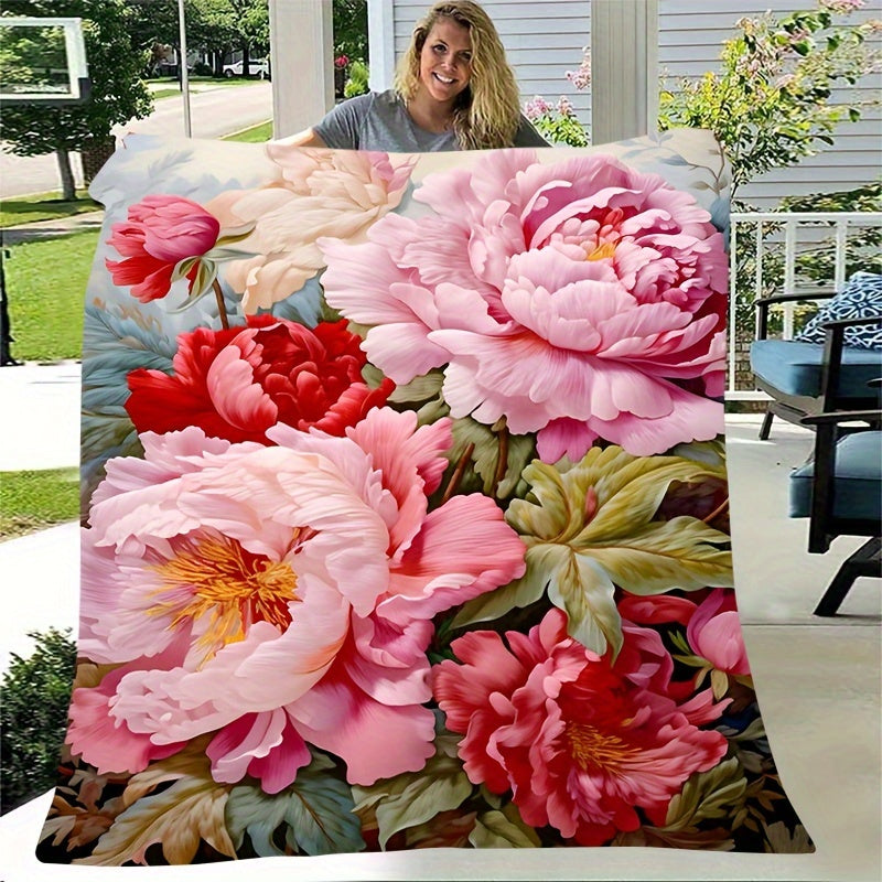 Flannel Throw Blanket with Floral Print Soft Durable for Couch Bed All Seasons