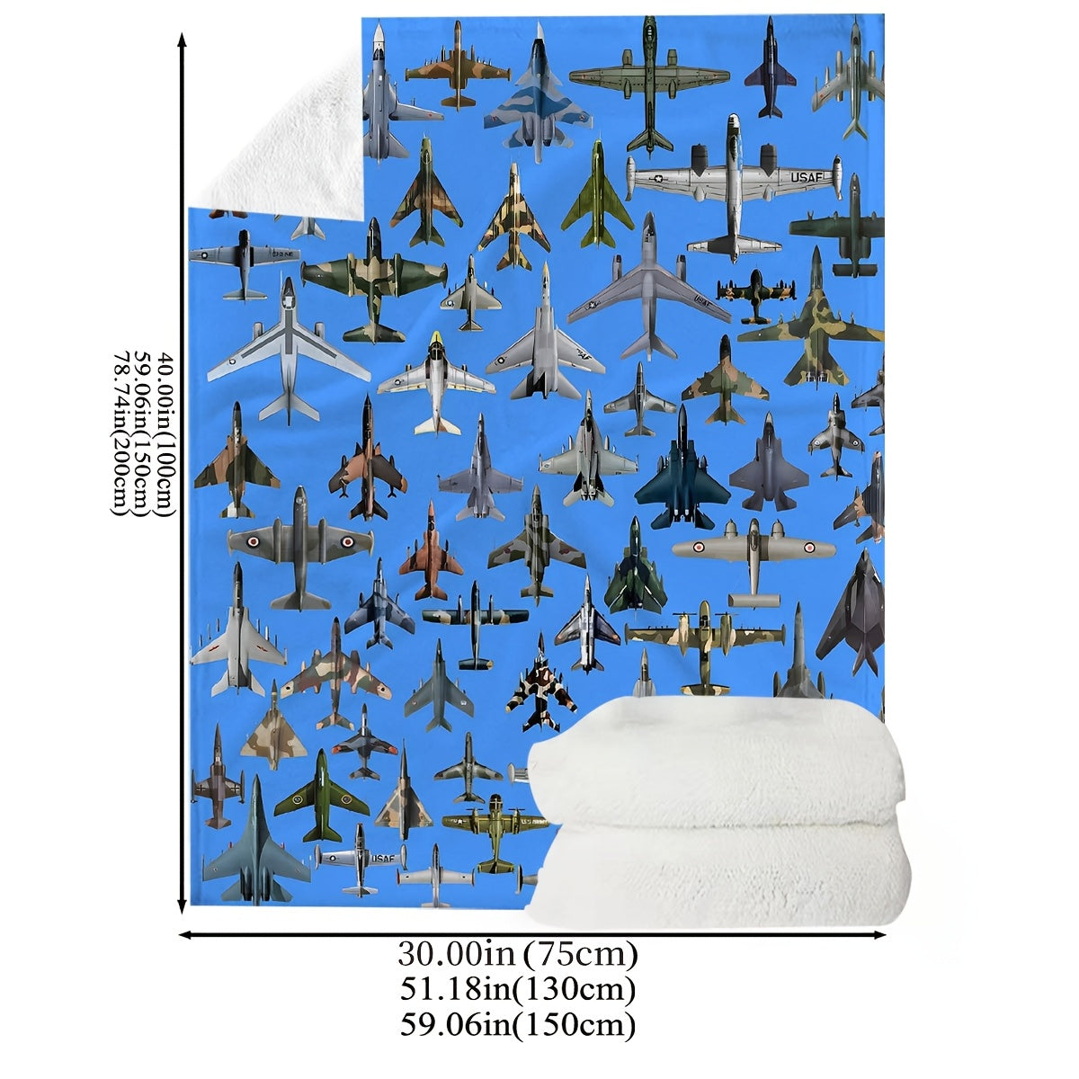 Fleece Throw Blanket with Military Jet Aircraft Pattern Hypoallergenic Stain-Resistant