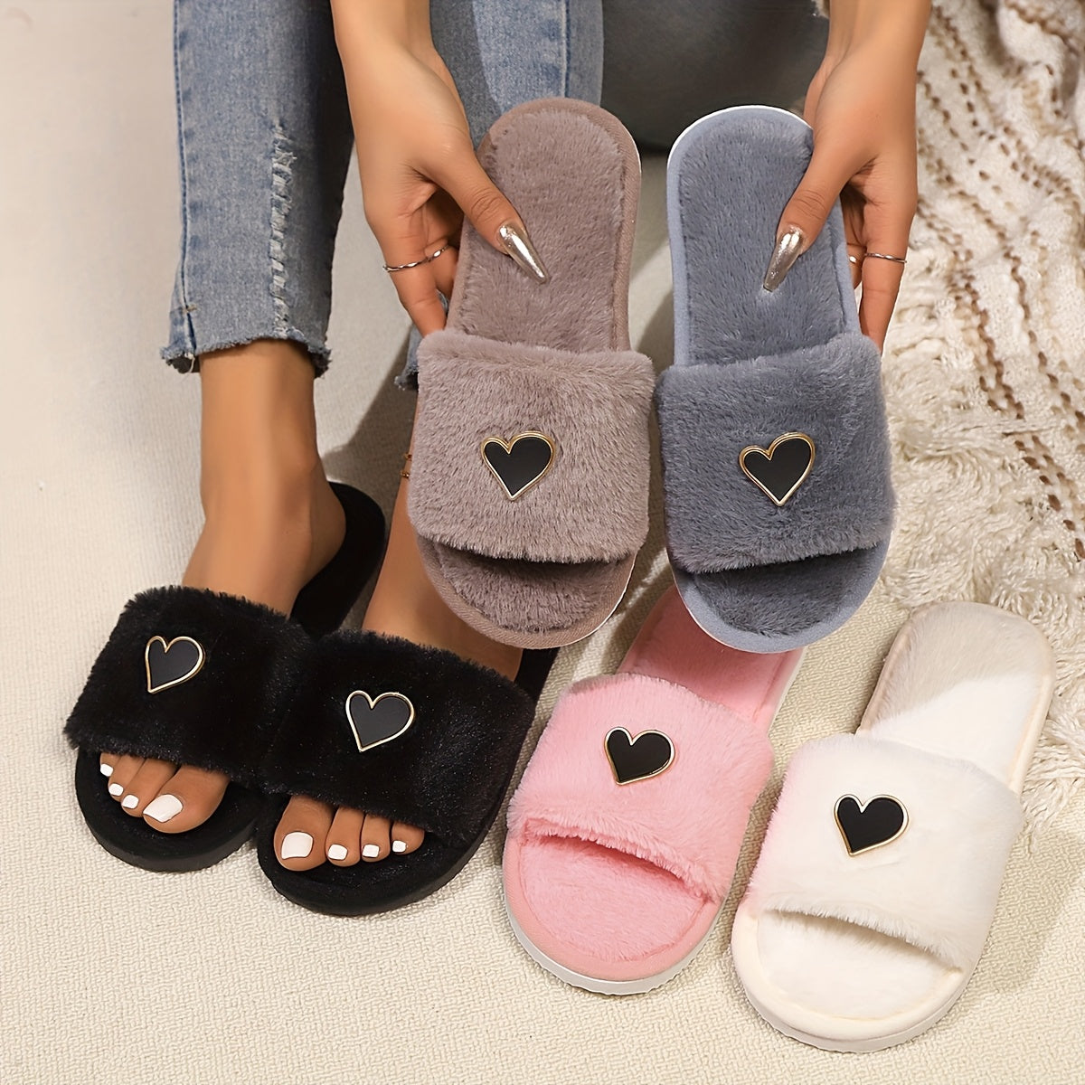 Ayollar uchun qulay bosib yuradigan ichki poyabzal, yurak tasviri bilan, yumshoq mato, EVA taglik