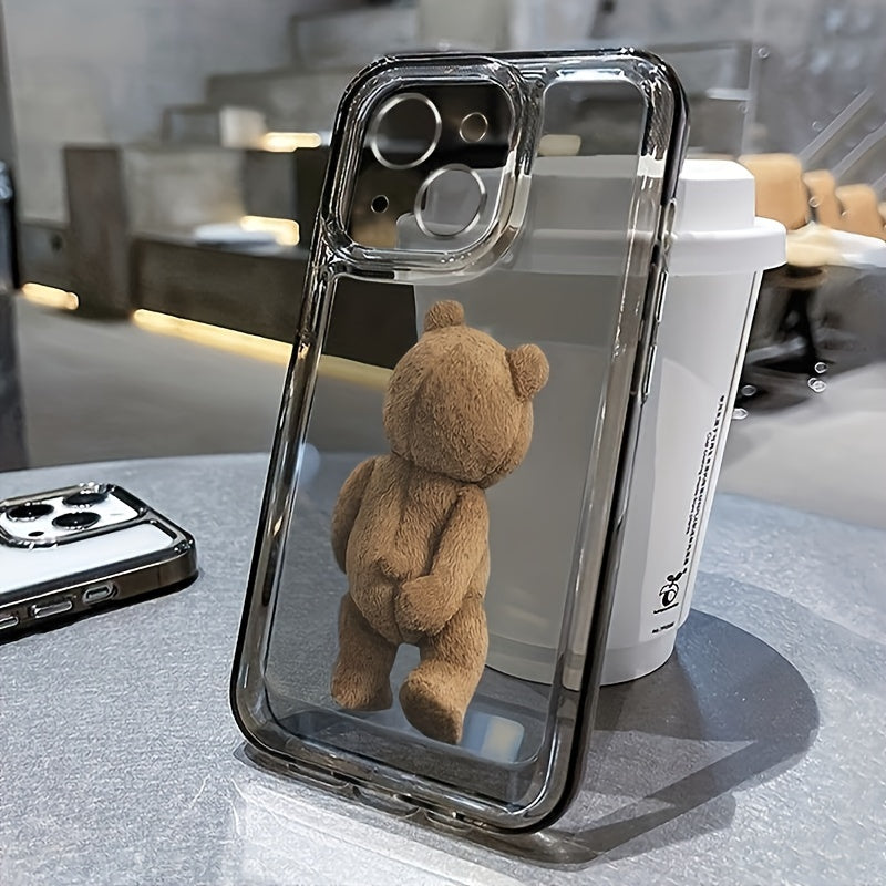 Transparent TPU Phone Case with Cartoon Teddy Bear Design for iPhone Models