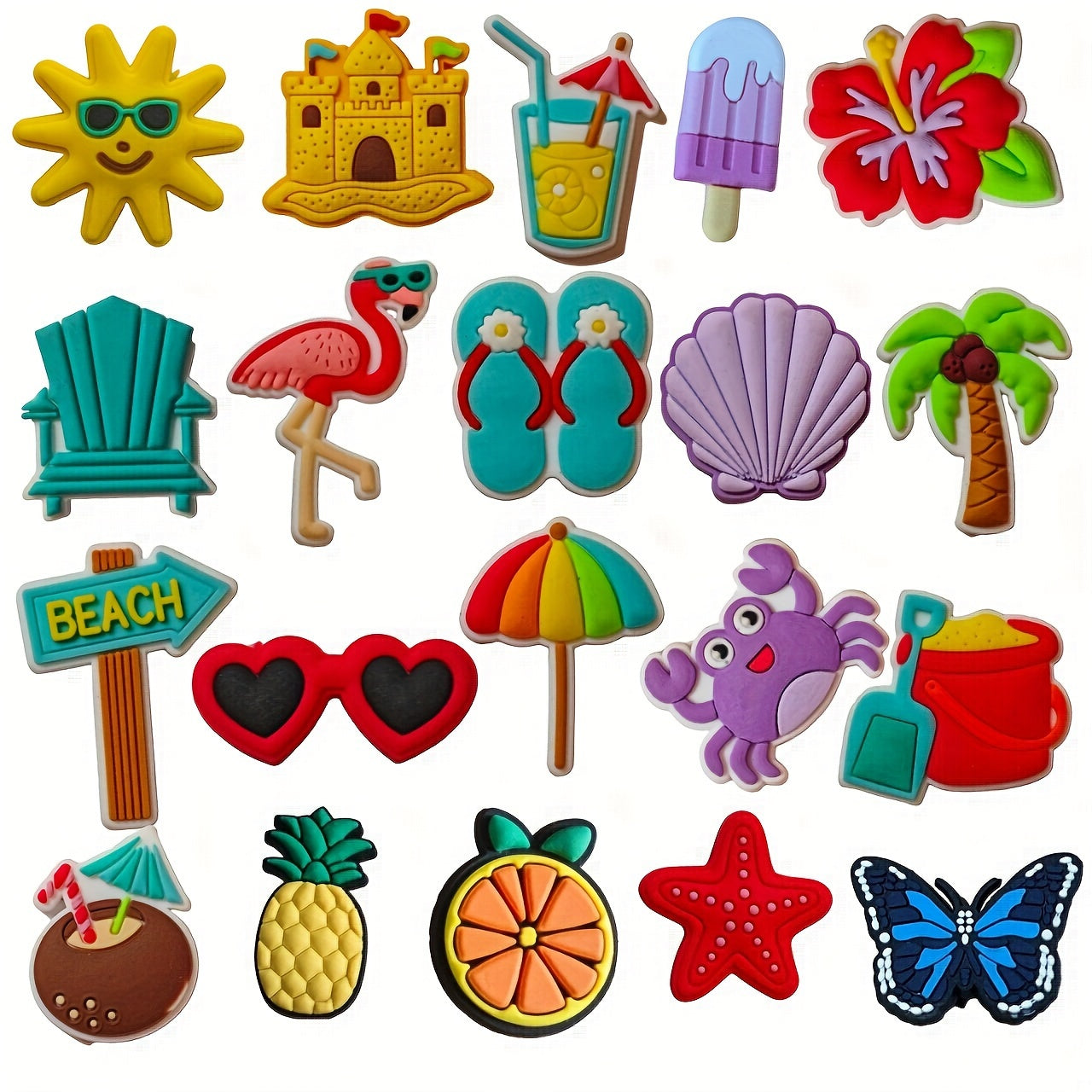 Women Summer Shoe Charms for Clog Slides Beach Sandals 20 Pcs Tropical Accessories