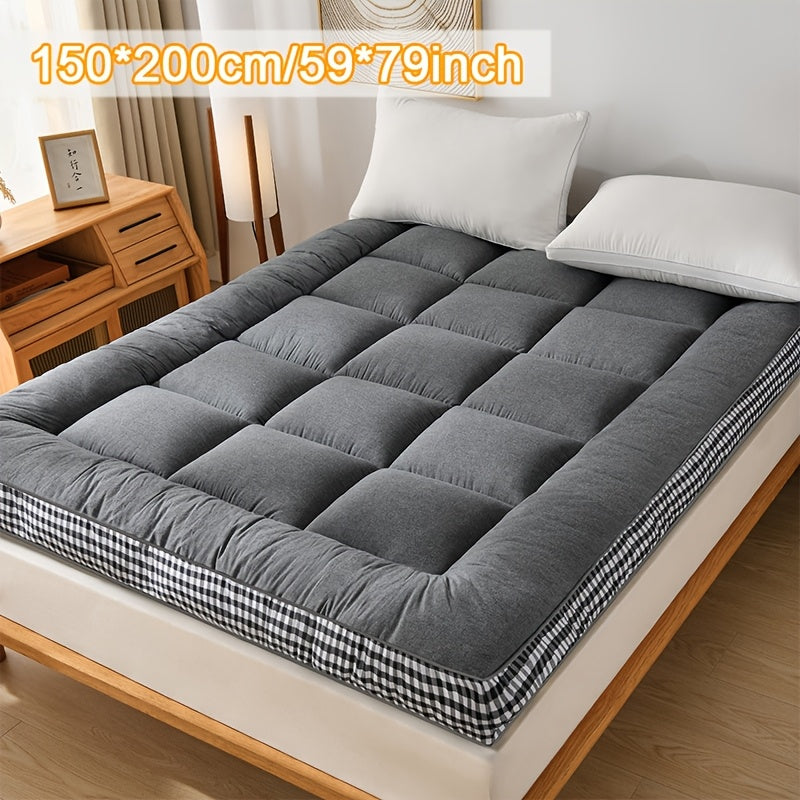 Full Size Japanese Floor Mattress with Thick Fluffy Padding Blue Foldable Tatami Cushion for Camping Dormitory Guest