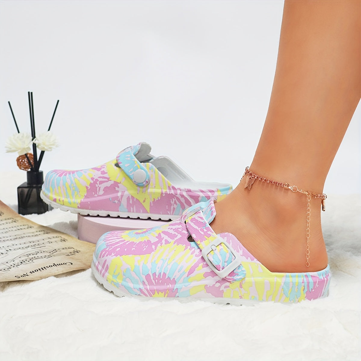 Women's Floral Print Mary Jane Slip-On Nurse Lab Shoes Non-Slip EVA