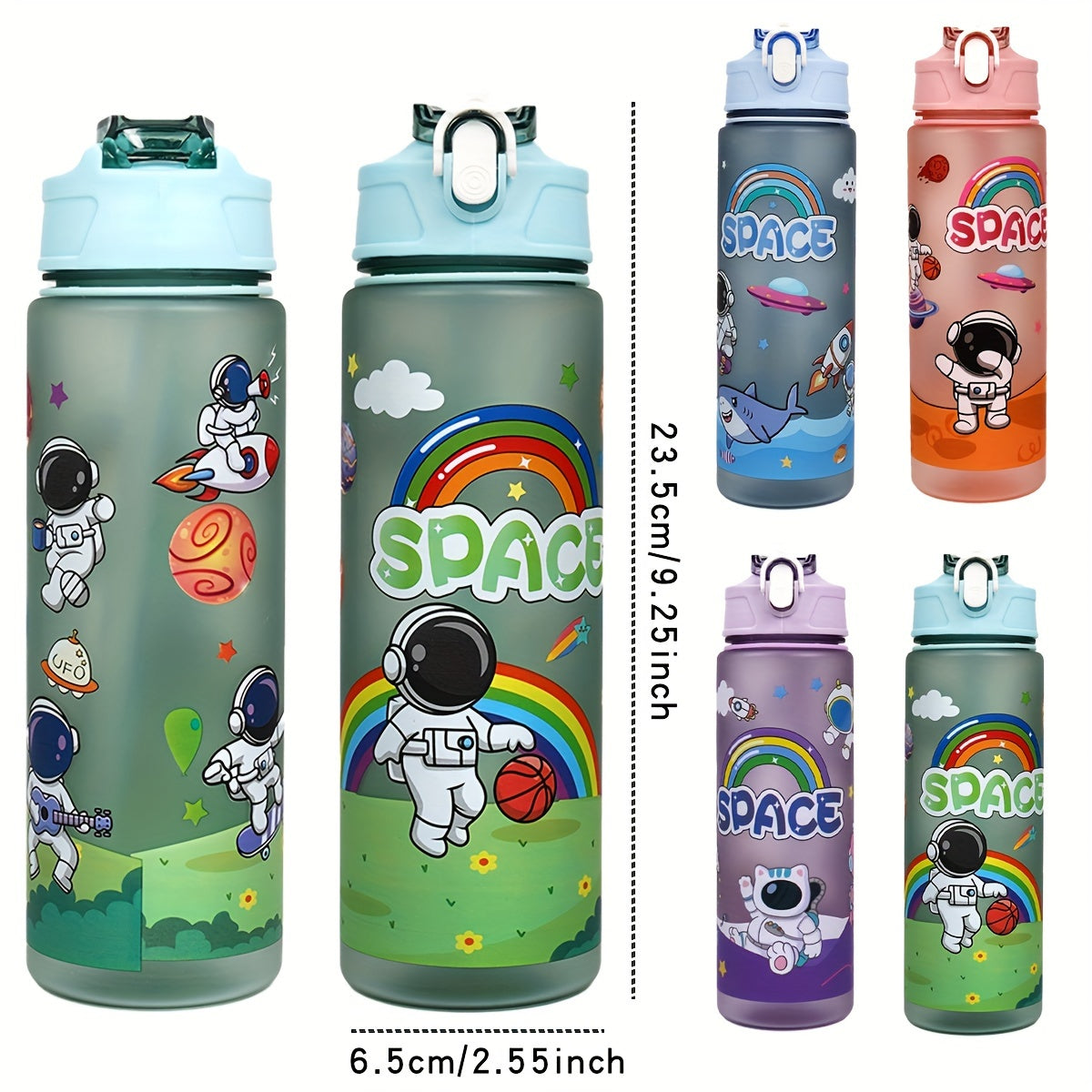 21oz BPA-Free Plastic Water Bottle with Straw for Kids and Outdoor Activities Space Design