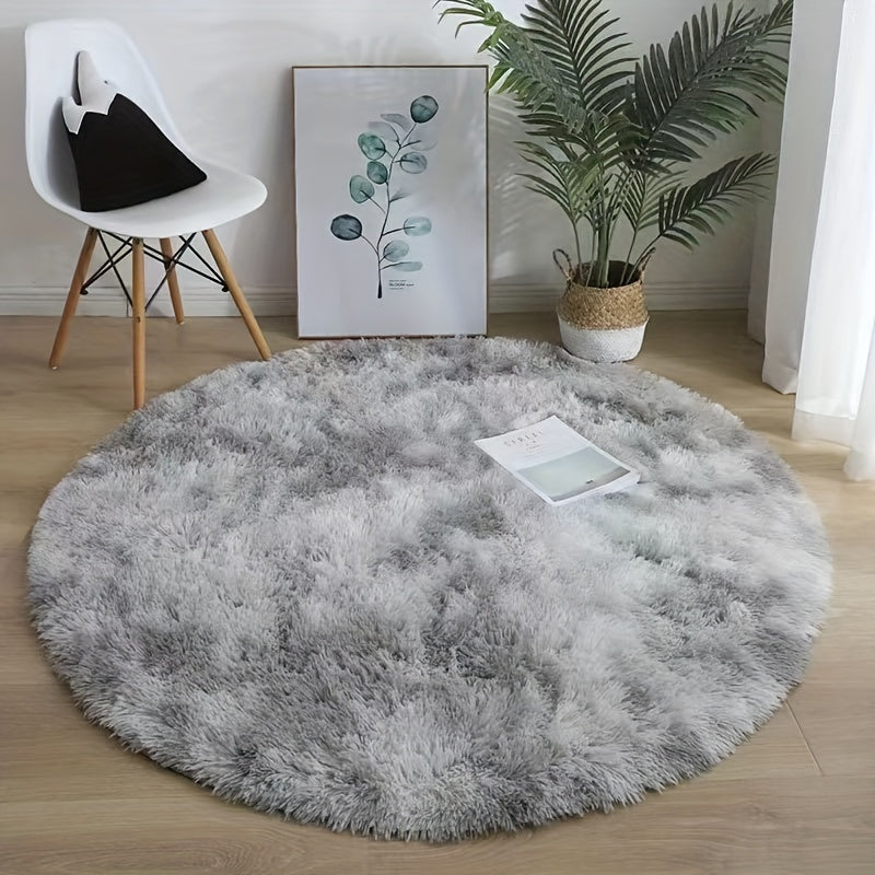 Soft Fluffy Tie-Dye Round Mat 3cm Thick Velvet for Living Room and Bedroom