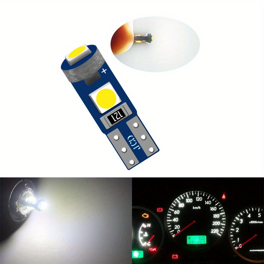 10 piezas de luces LED T5 para tablero de coche, lámpara interior, 12V, blanco brillante