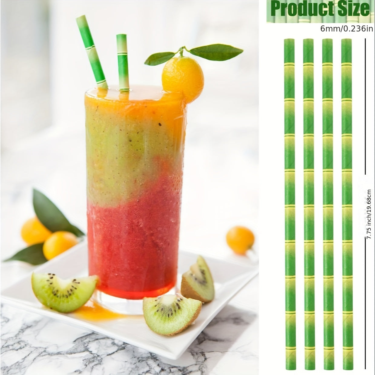 Bamboo Printed Paper Straws Pack of 50 Durable Stylish for Cocktails Juices
