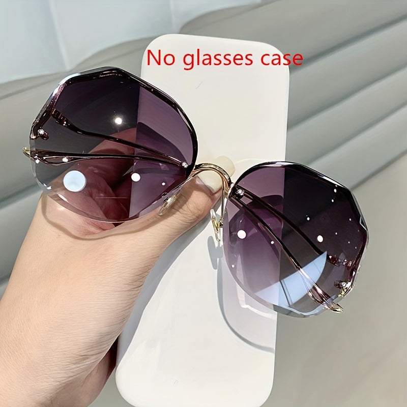 Unisex Fashion Glasses Thin Metal Semi-Rimless Color Block Ombre Lens