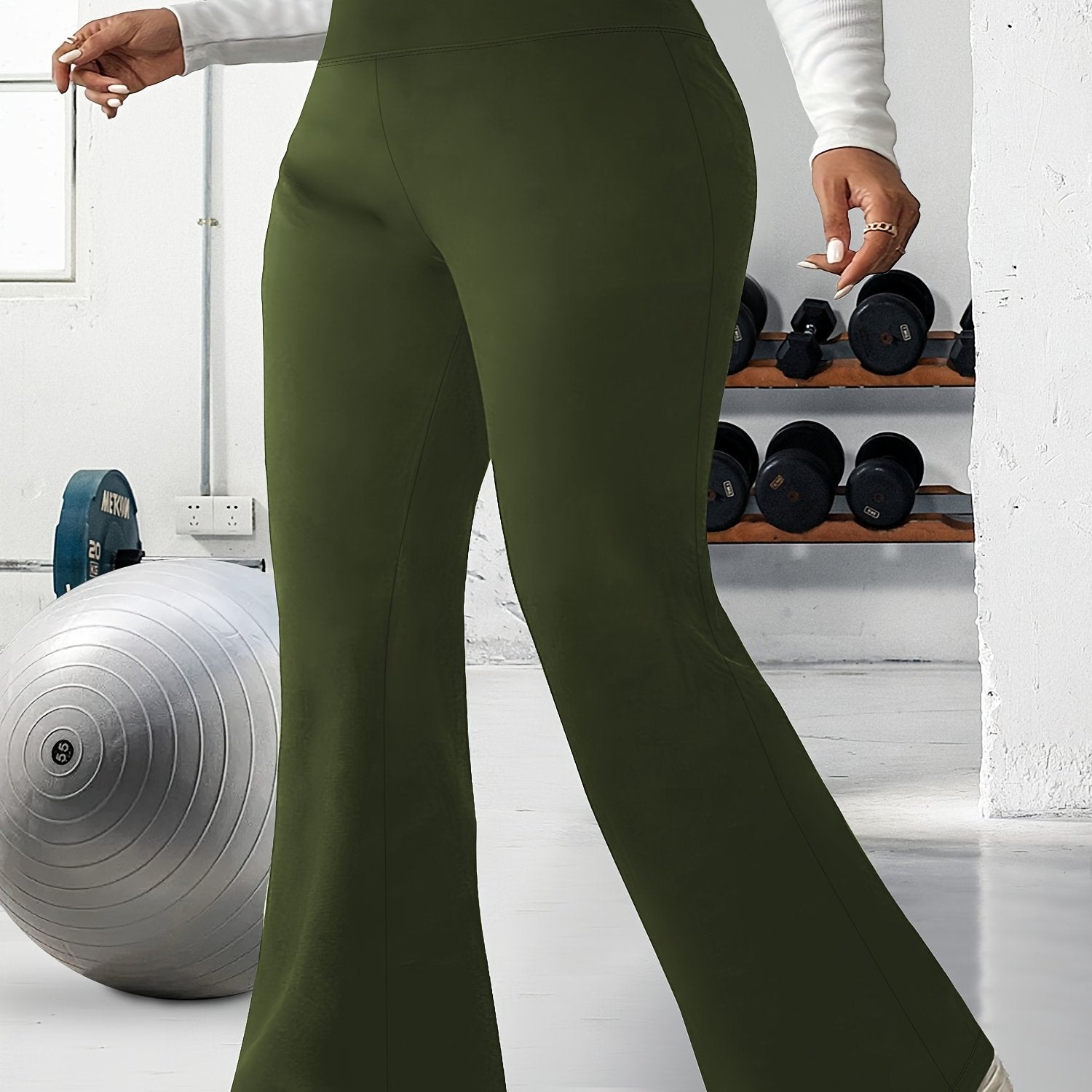 Plus Size High-Waisted Flared Pants Stretchy Solid Color All-Season Women's Trousers