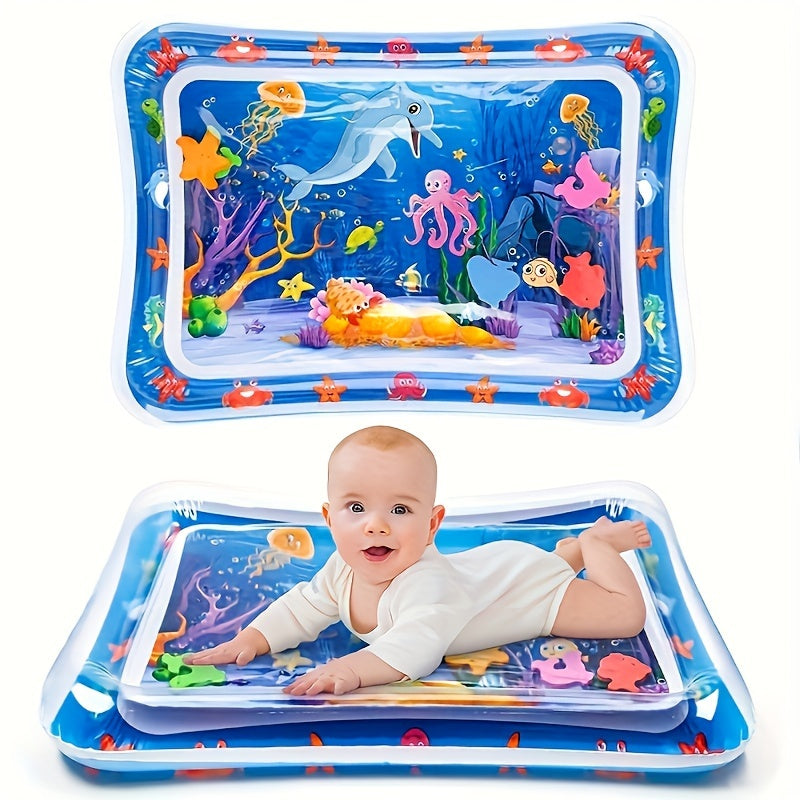 Baby Water Play Mat Inflatable Tummy Time Water Mat for Sensory Development Blue
