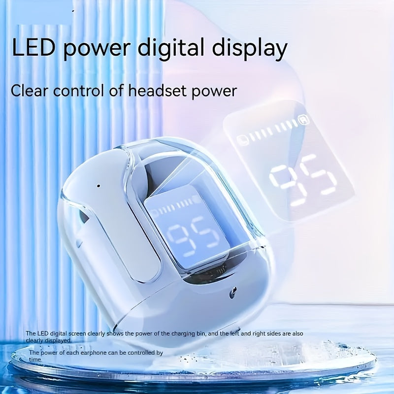 Wireless Mini Earbuds with LED Display Transparent Charging Case for On-the-Go Use