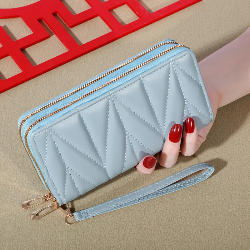 Women's Long Wallet with Dual Zippers Card Holder Coin Pouch Nylon Lined Classic Style