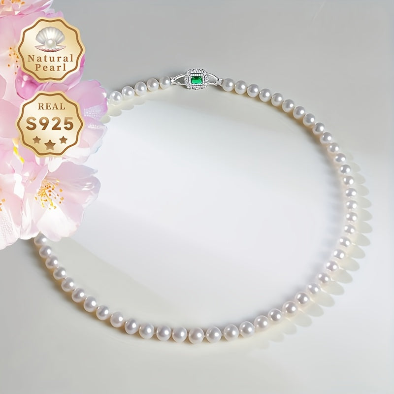 MUFAN Ayollar uchun Elegant Luxury Pearl Necklace – 6-7mm haqiqiy shirin suv marvaridlari, xavfsiz S925 sterling kumush qopqog'i, qoplamasiz – Kundalik kiyish va maxsus tadbirlar uchun ideal, Iyun tug'ilgan toshi bilan, Sovg'a qutisida keladi.