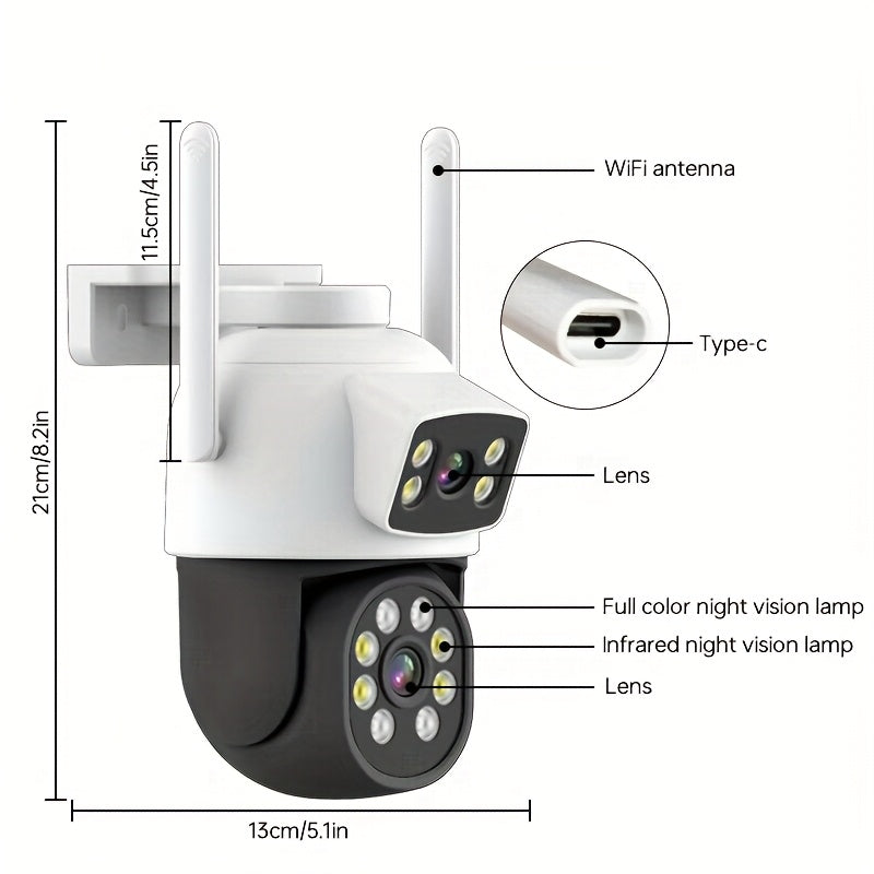 4MP Dual Lens Wireless Security Camera with 360° Pan/Tilt Night Vision Two-Way Audio Waterproof