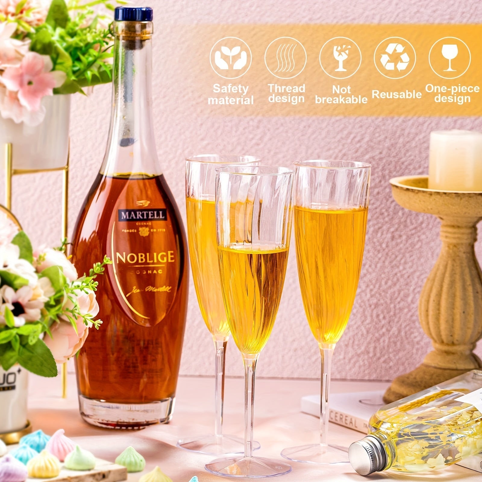 Набор из 8 прозрачных пластиковых флейт-стаканов объемом 6 унций, одноразовые, для свадеб и вечеринок