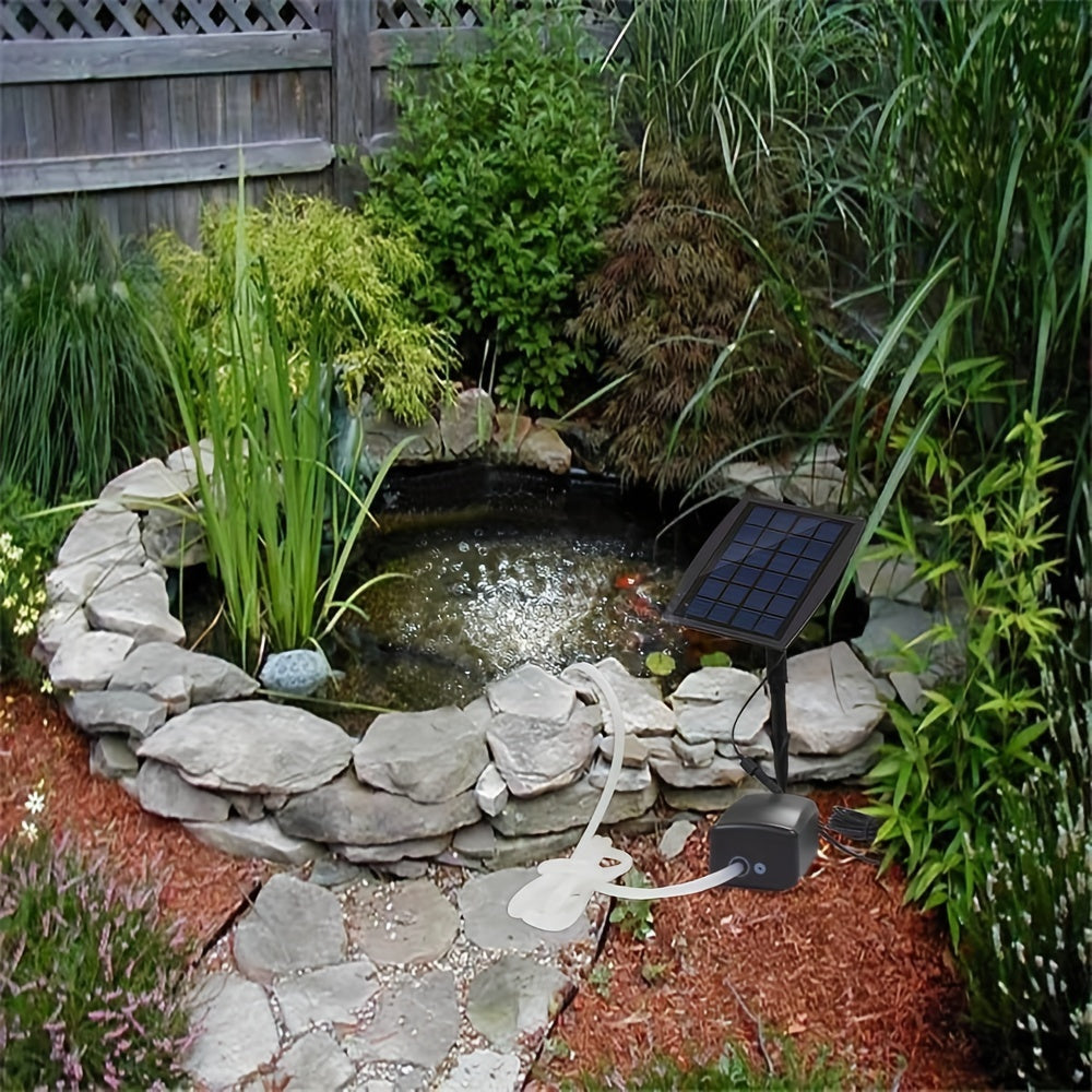 Bog‘dagi baliq tanki, hovuz va baliq ovlash uchun quyosh energiyasi bilan ishlaydigan havo nasos to‘plami, 2.5W quyosh paneli, havo nasosi, shlanglar va toshlarni o‘z ichiga oladi.