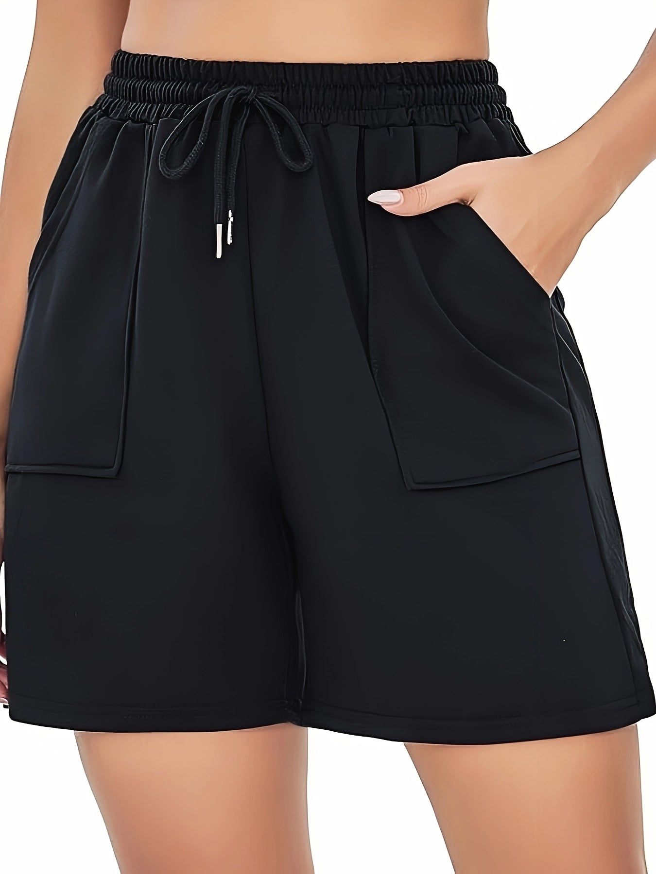 Plus Size Women's Casual Stretch Shorts with Pockets and Elastic Waist