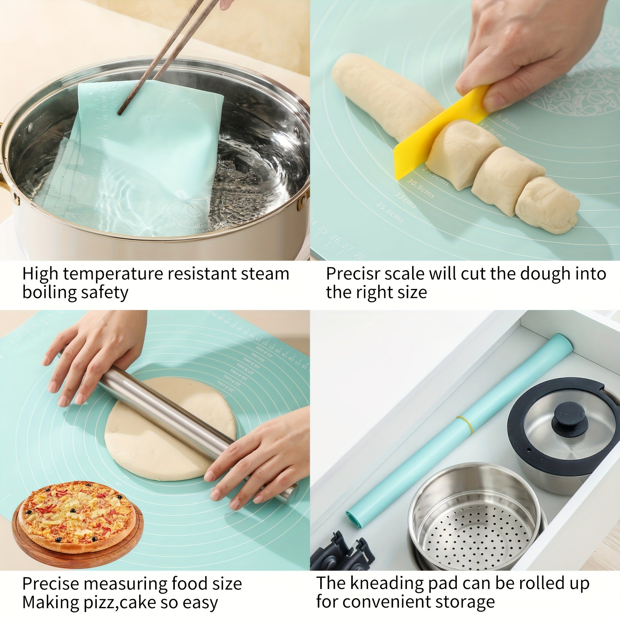 Silicone Pastry Mat Non-slip Baking Sheet with Measurements Reusable Dough Rolling Kneading Mat
