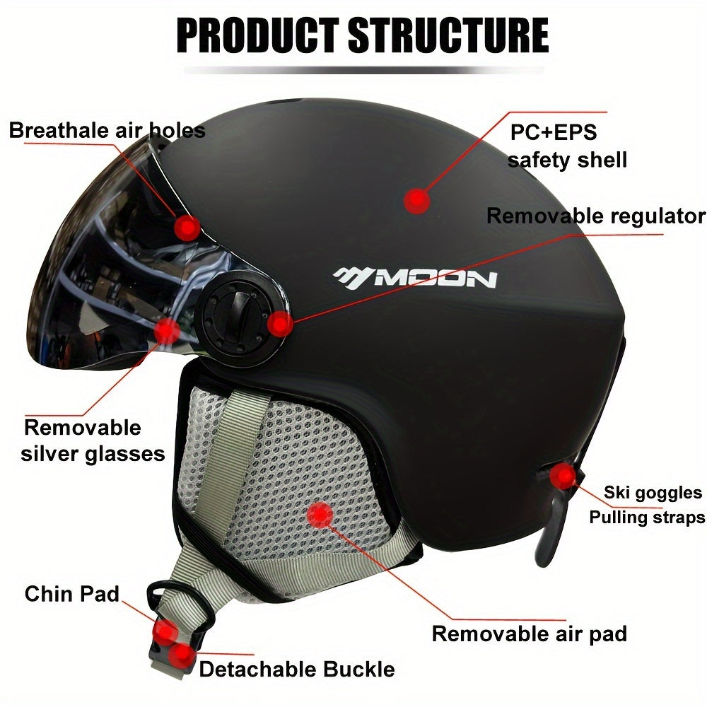Casco de esquí con gafas de ajuste universal construcción en PC EPS visor para snowboard y patinaje