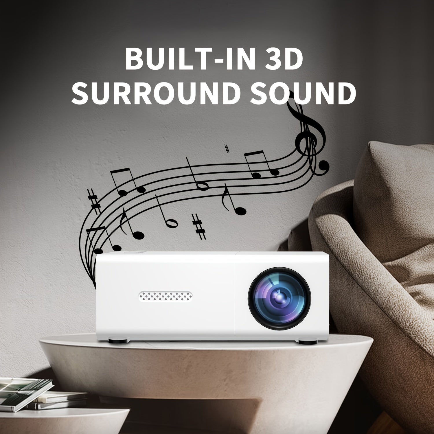 Mini Portable Projector 1080P Native Resolution 320P with Curtain Stand for Home Theater and Family Use