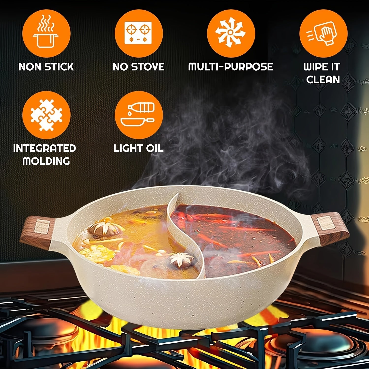 Dual-Sided Non-Stick Granite Saucepan 28cm 32cm Induction Compatible