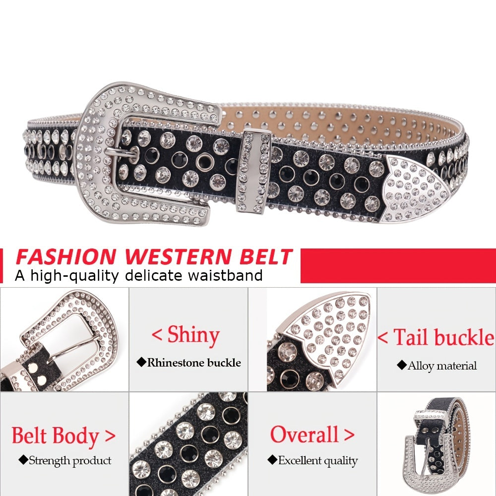Unisex Crystal Studded Western Rhinestone Belt for Pants and Jeans