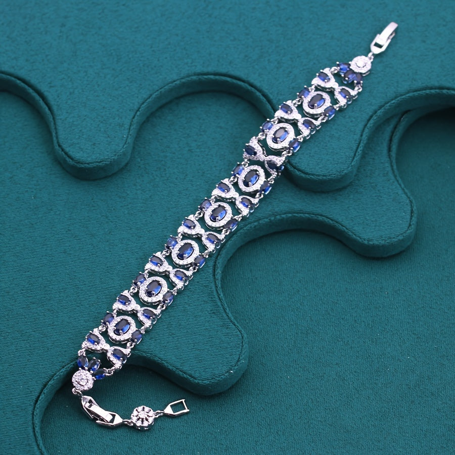 Pulsera de cobre chapada en oro blanco vintage con zirconia ajustable para boda