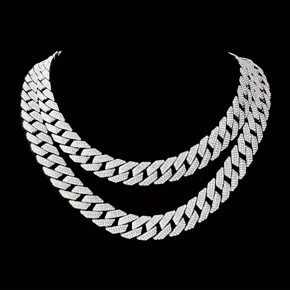 Men's 15mm Golden Cuban Link Chain Necklace Iced-Out Faux Diamonds Hip Hop Style