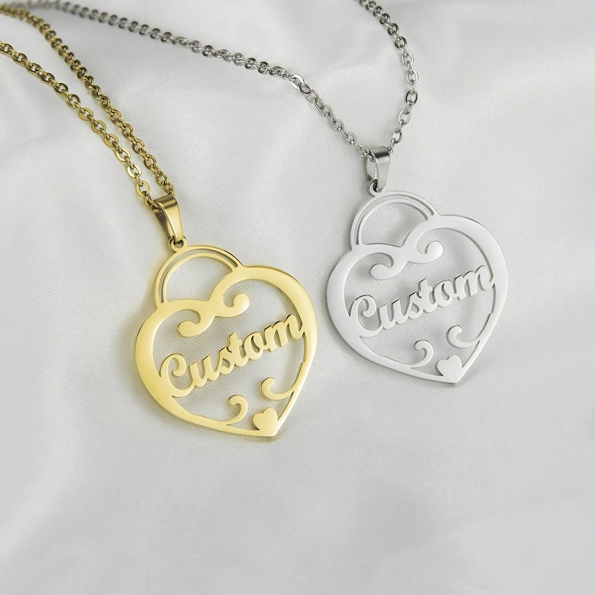 Gold Plated Heart Pendant Necklace Personalizable Stainless Steel Jewelry for Women