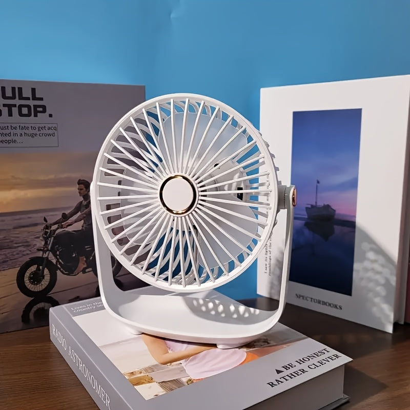 Mini Desktop Fan with Night Light, USB Rechargeable, 5-Speed Settings