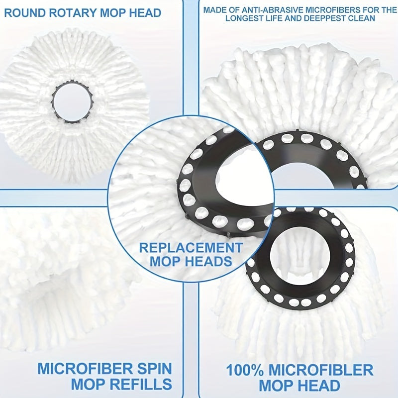 5 ta Spin Mop o'rnini bosuvchi boshlar to'plami, dumaloq standart o'lchamdagi mikrofiber to'ldiruvchilar, oson tozalanadigan Hurricane aylanuvchi mop bosh