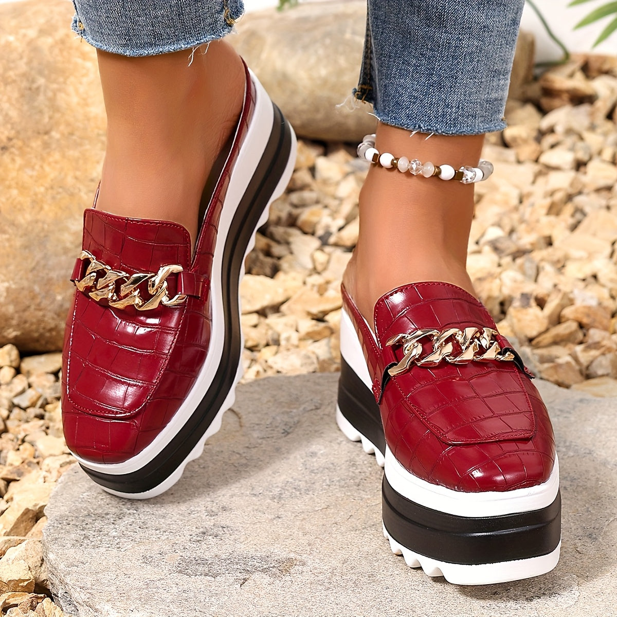 Women's Platform Shoes Synthetic Cushion Sole Gold Chain Casual Footwear