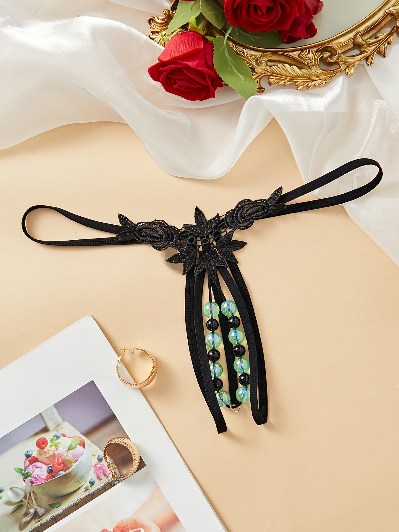 Kattalar uchun bejirimli G-String, past belli, polyester naylon aralashma libosi