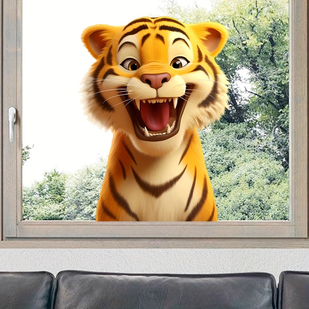 Adorable calcomanía de ventana de vidrio con caricatura de tigre electrostático, reutilizable, decoración para el hogar