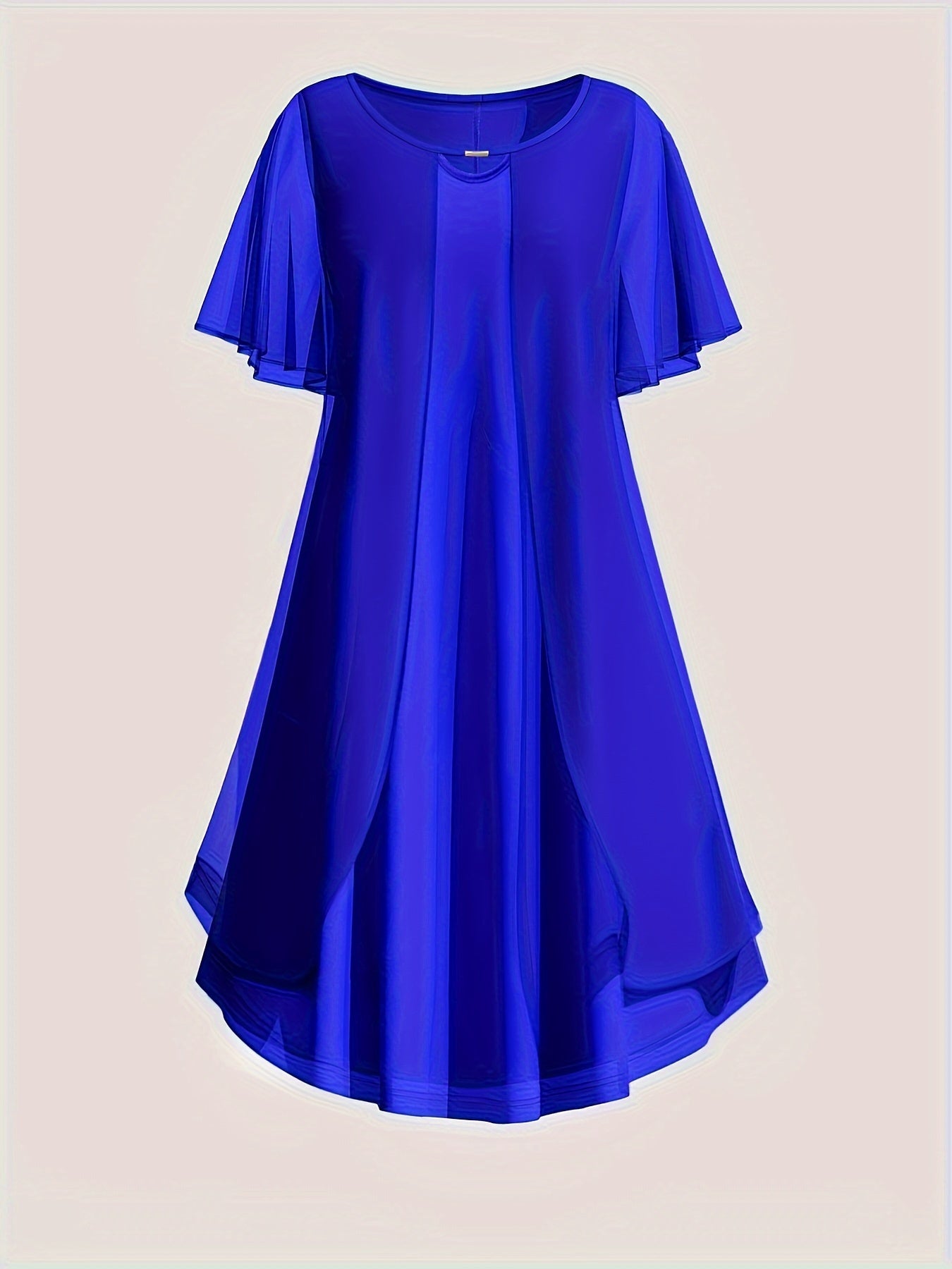 Red Chiffon Dress for Women with Round Neck Half Sleeves Flowy A-Line Keyhole Summer Spring Fall