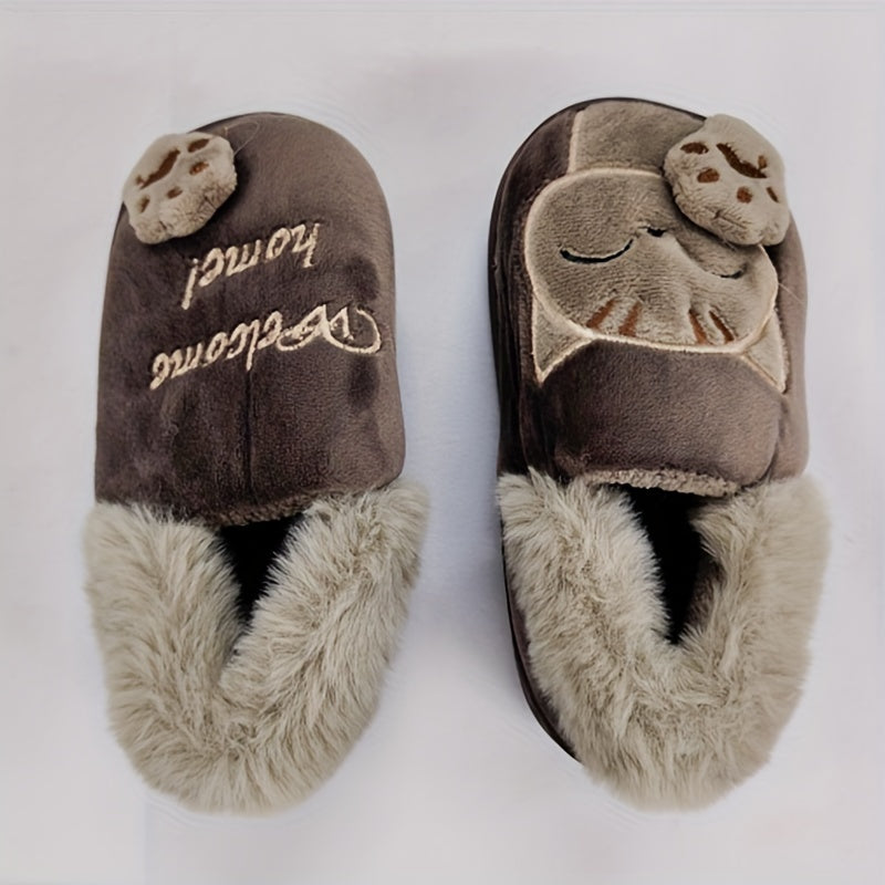 Kids Furry Cartoon House Slippers Non-Slip Soft Bottom Indoor Winter Shoes