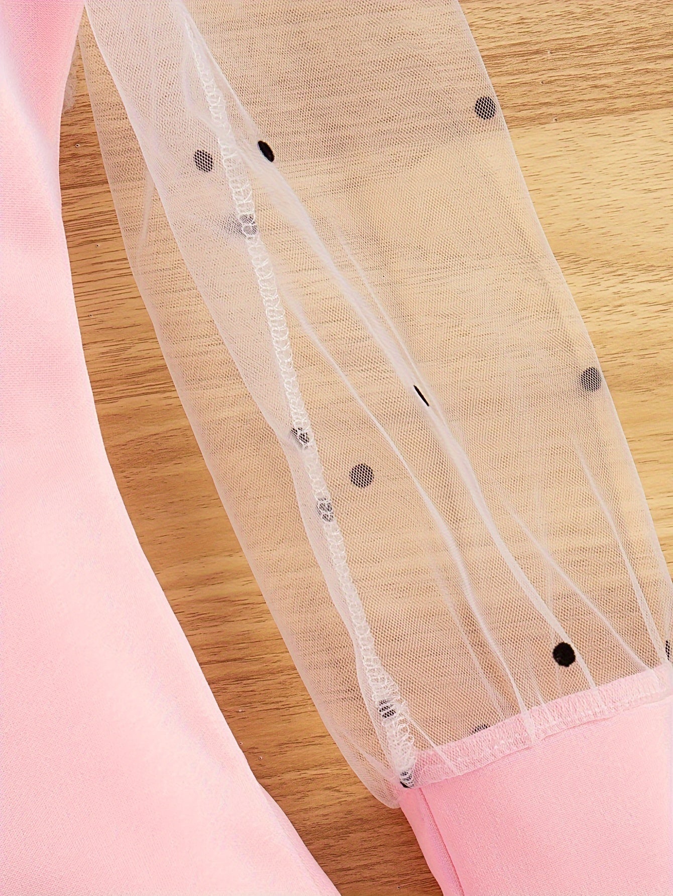 Girls Midi Dress with Mesh Overlay Long Sleeves Solid Color Summer Fashion Fake Buttons