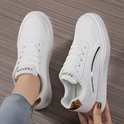 Women's White Lace-Up Sneakers - Lightweight, Casual, Plus-Size