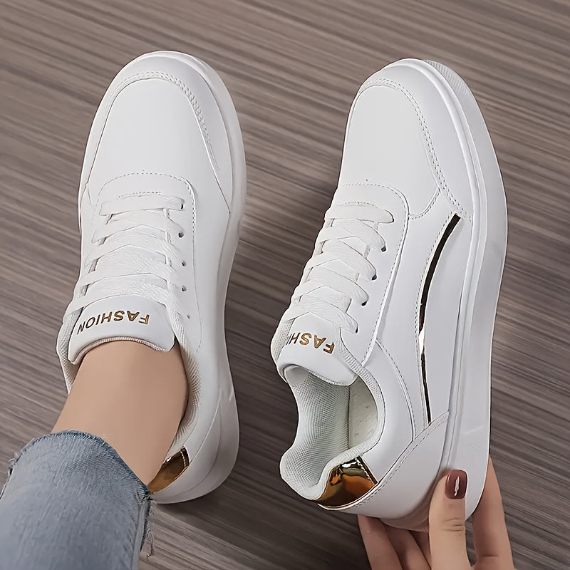 Women's White Lace-Up Sneakers - Lightweight, Casual, Plus-Size