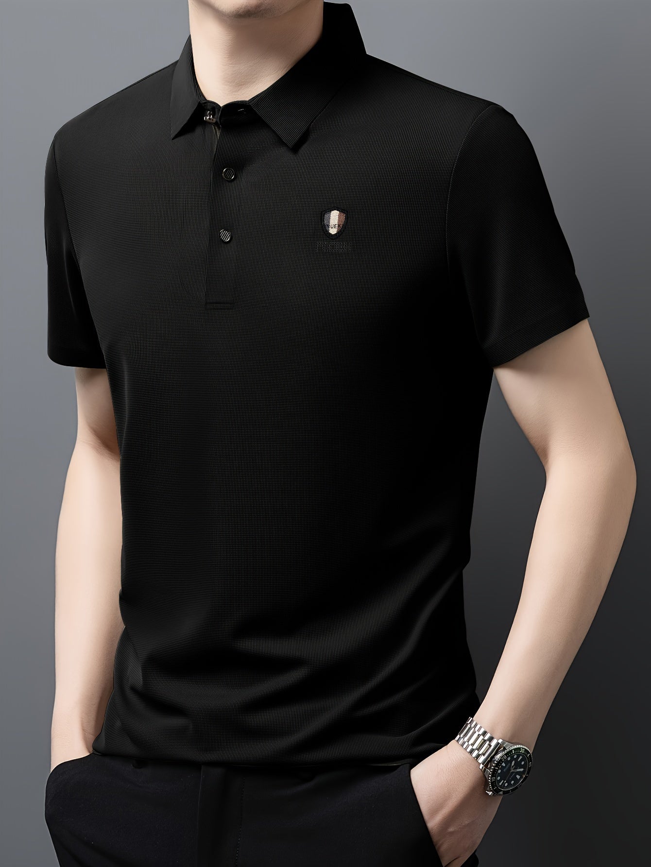 Мужская гольф-рубашка с геометрическим принтом, полиэстер, повседневная, весна, лето, осень