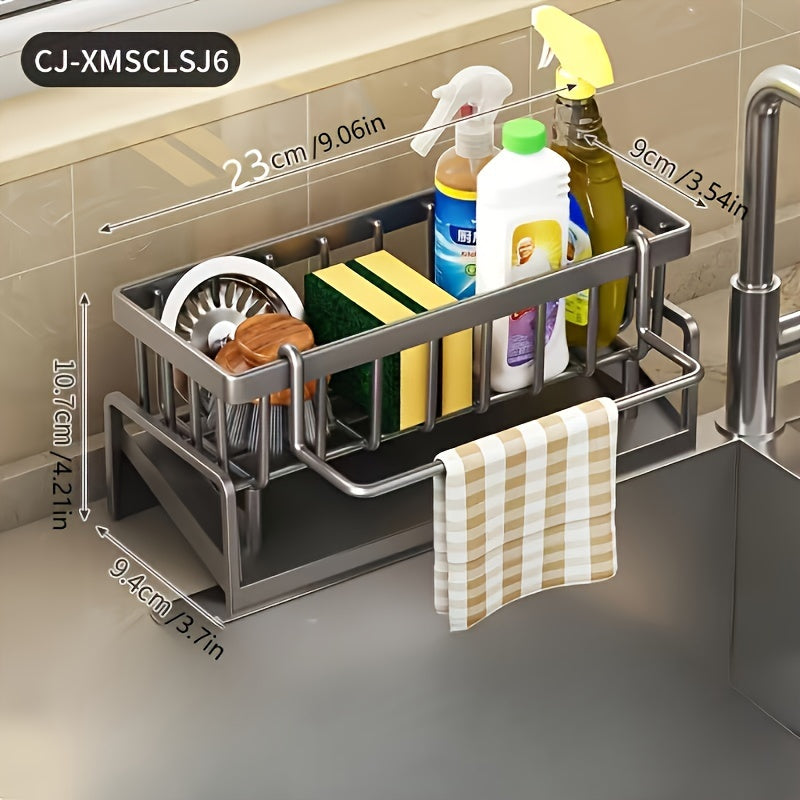 Plastic Kitchen Sink Dish Rack with Towel and Sponge Storage 23x12 cm