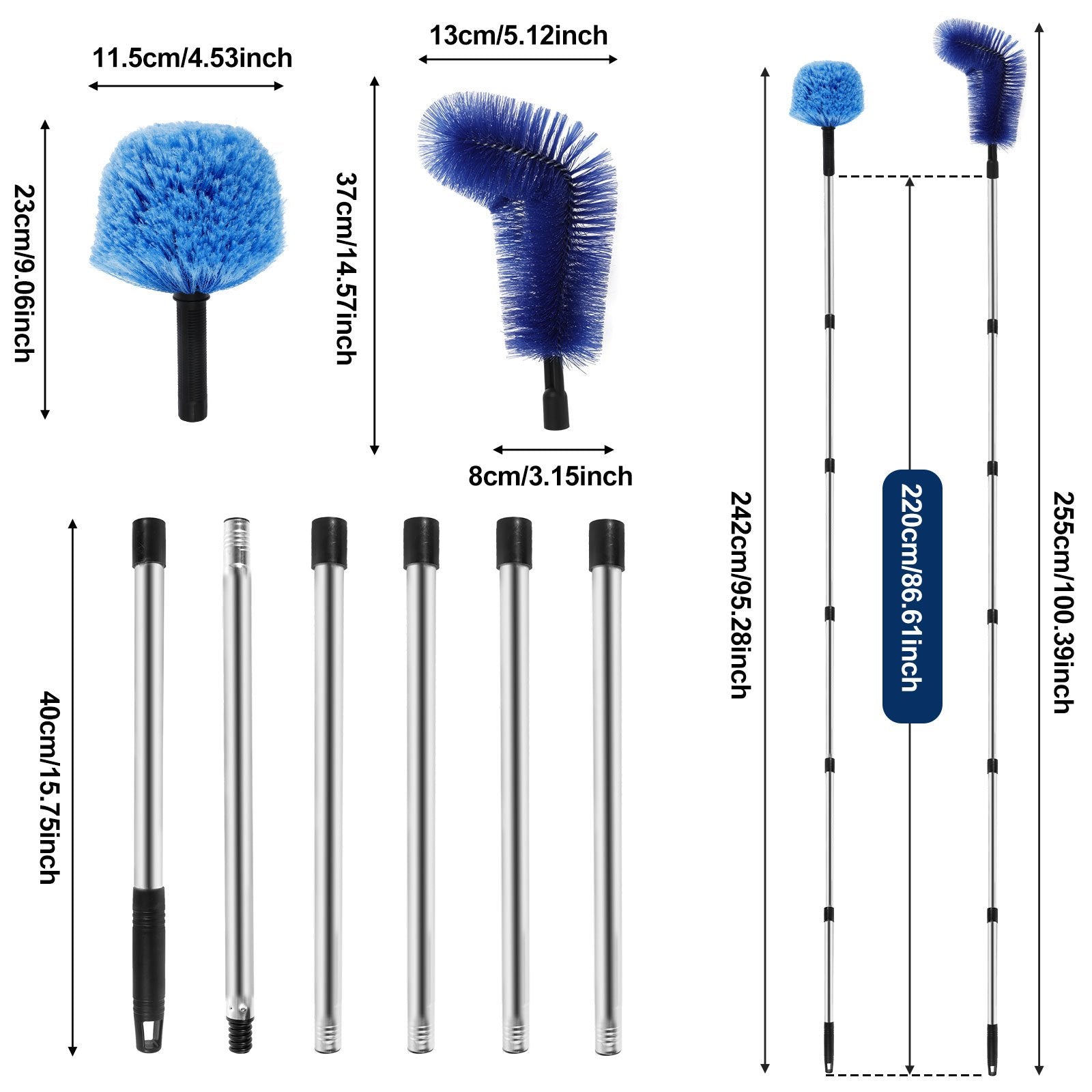 Blue Cobweb Duster Set with Extendable Pole for Ceiling Fans and Furniture