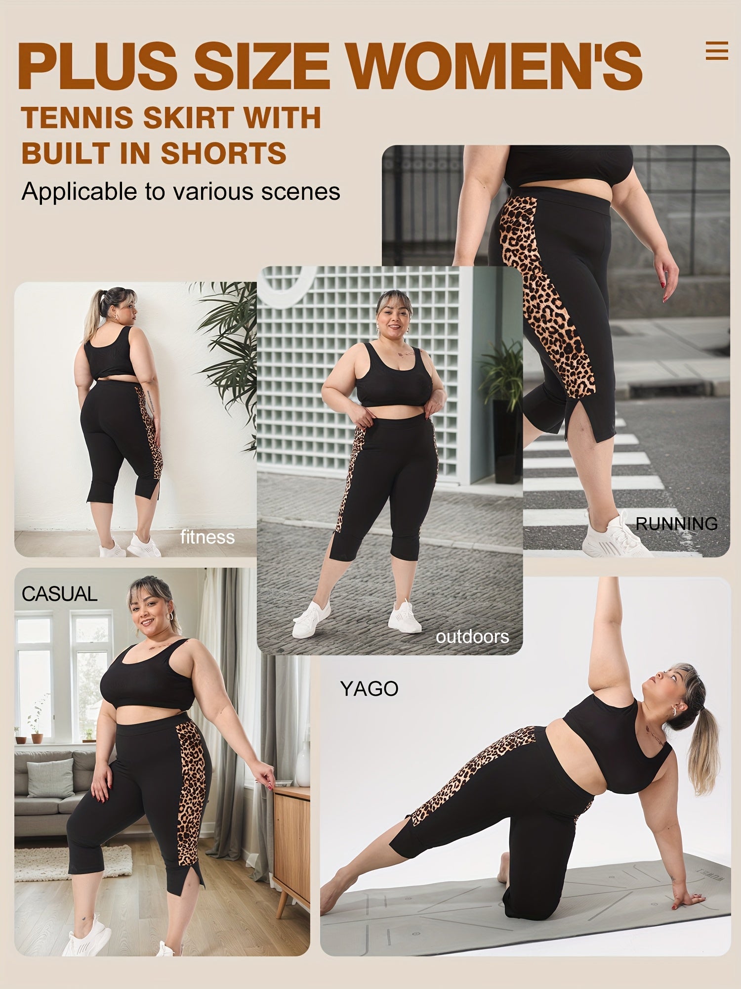 Women's Leopard Print High-Waist Capri Leggings with Pockets, Plus Size